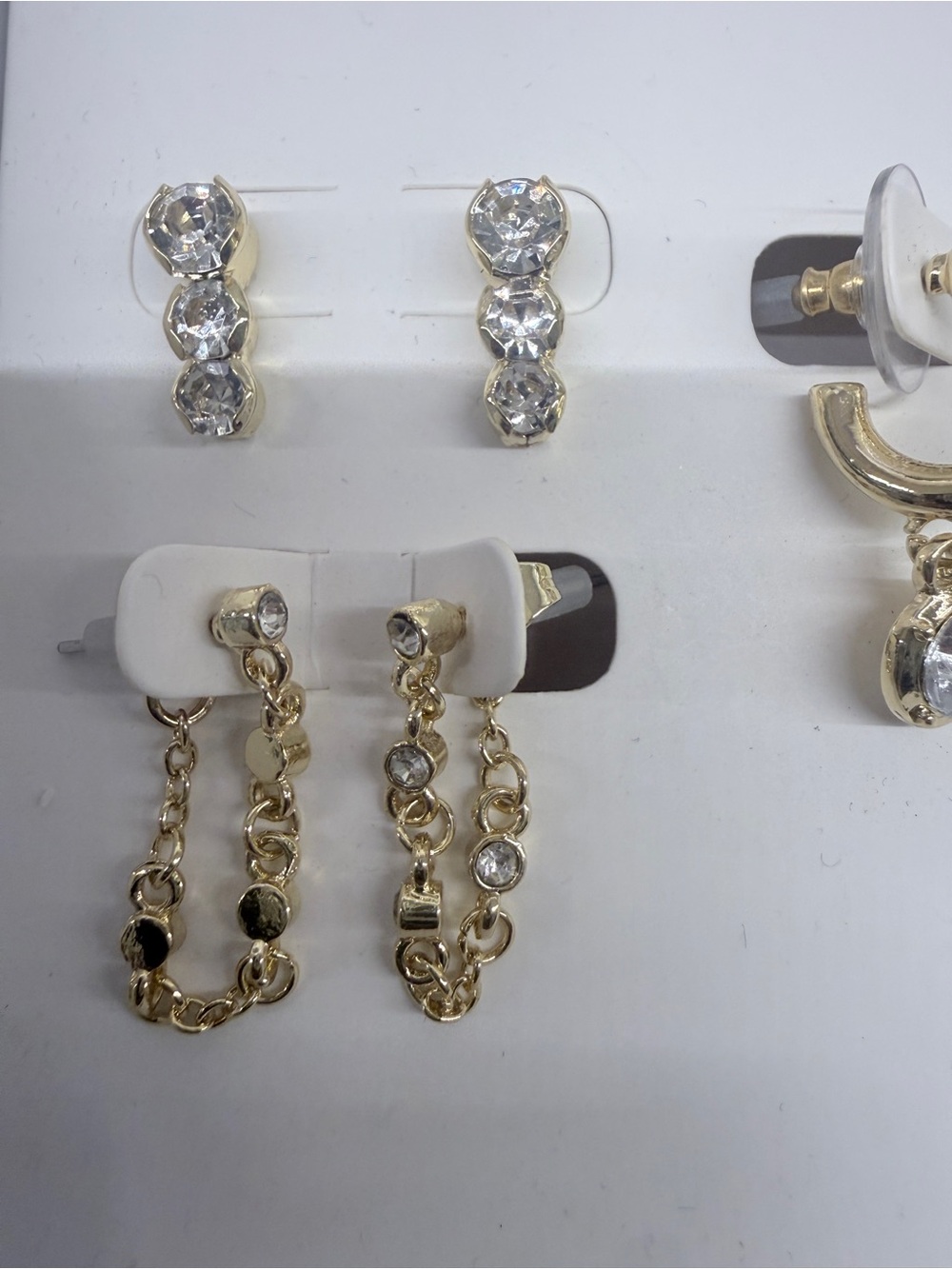 BaubleBar Gold Tone Chain Drop Earrings with Clear Crystals